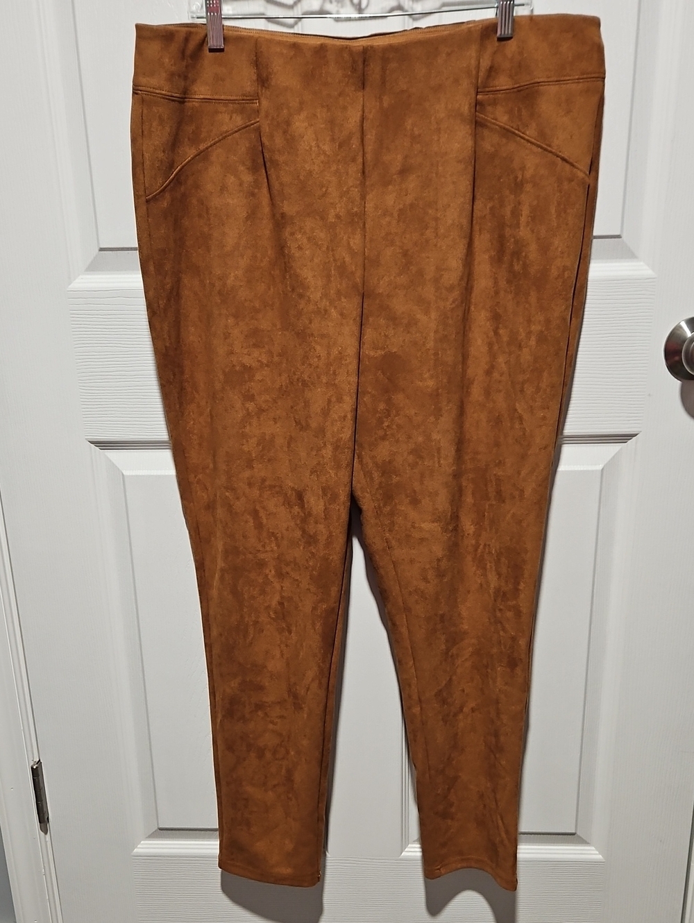 Cato Faux Suede Pull-On Pants in Cognac Brown
